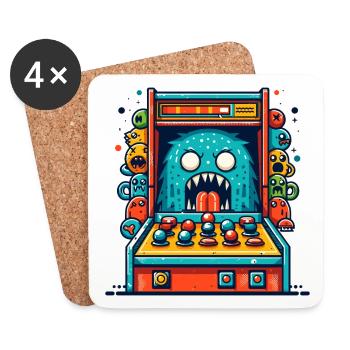 ARCADE SPIELAUTOMAT CASINO JOYSTICK MONSTER CRAZY - Untersetzer (4er-Set) - Weiß - Vorne