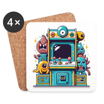 ARCADE SPIELAUTOMAT CASINO JOYSTICK MONSTER CRAZY - Untersetzer (4er-Set) - Weiß - Vorne