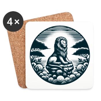 LION, ROCK, CALM, MEDITATION, FORCE, FOCUS, SAVANNAH - Coasters (set of 4) - white - Front