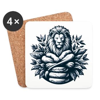 LION, ROCK, CALM, MEDITATION, FORCE, FOCUS, SAVANNAH - Coasters (set of 4) - white - Front