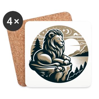 LÖWE FELSEN RUHE MEDITATION KRAFT FOKUS SAVANNE - Untersetzer (4er-Set) - Weiß - Vorne