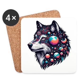 LOUP, COSMIQUE, UNIVERS, PLANÈTE, ÉTOILES, GALAXIE, MONDE - Dessous de verre (lot de 4) - blanc - Devant