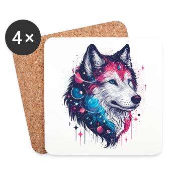 LOUP, COSMIQUE, UNIVERS, PLANÈTE, ÉTOILES, GALAXIE, MONDE - Dessous de verre (lot de 4) - blanc - Devant