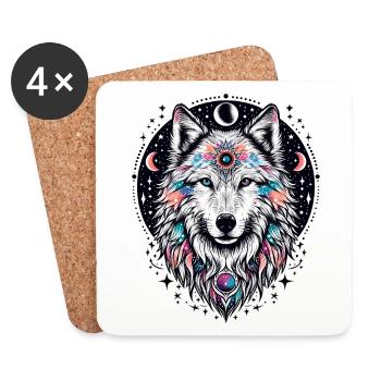 WOLF KOSMISCH UNIVERSUM PLANET STERNE GALAXIE WELT - Untersetzer (4er-Set) - Weiß - Vorne