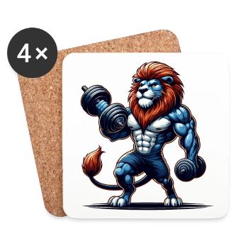 POWERFUL LION POWER MUSCLE BUILDING WEIGHTLIFTING GYM - Coasters (set of 4) - white - Front