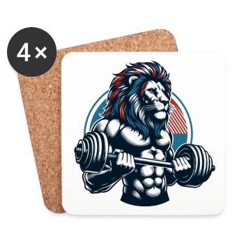 POWERFUL LION POWER MUSCLE BUILDING WEIGHTLIFTING GYM - Coasters (set of 4) - white - Front