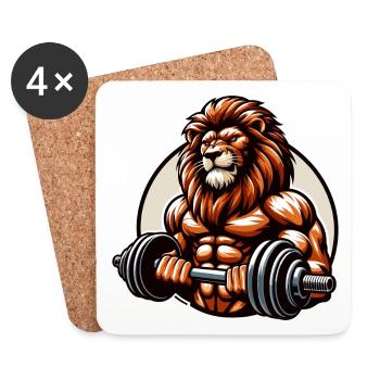 KRÄFTIGER LÖWE POWER MUSKELAUFBAU GEWICHTHEBEN GYM - Untersetzer (4er-Set) - Weiß - Vorne
