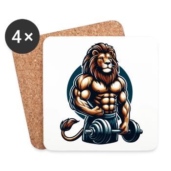 KRÄFTIGER LÖWE POWER MUSKELAUFBAU GEWICHTHEBEN GYM - Untersetzer (4er-Set) - Weiß - Vorne