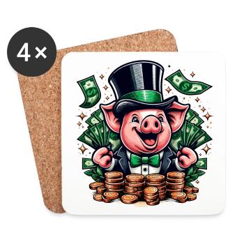 GLÜCKSSCHWEIN JACKPOT GELD REICH WOHLSTAND GRÜN - Untersetzer (4er-Set) - Weiß - Vorne