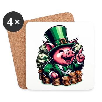 GLÜCKSSCHWEIN JACKPOT GELD REICH WOHLSTAND GRÜN - Untersetzer (4er-Set) - Weiß - Vorne
