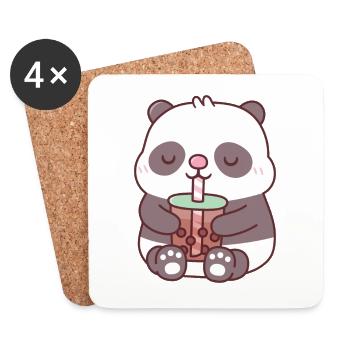 Niedlicher molliger Pandabär, der Bubble Tea trinkt - Untersetzer (4er-Set) - Weiß - Vorne