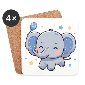 ÉLÉPHANT ANIMAL BÉBÉ MIGNON BAMBIN ENFANT IDÉE CADEAU - Dessous de verre (lot de 4) - blanc - Devant
