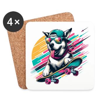 SIBERIAN HUSKY DOG SKATEBOARD SPORT GOGGLES COOL - Coasters (set of 4) - white - Front