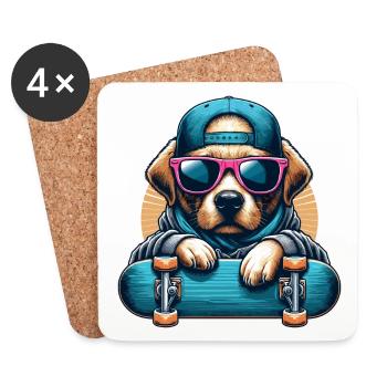 LABRADOR RETRIEVER DOG SKATEBOARD GOGGLES FASHION - Coasters (set of 4) - white - Front