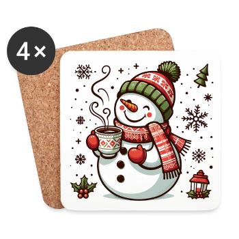 SNOWMAN COLD DRINK HEAT COFFEE TEA WINTER - Coasters (set of 4) - white - Front