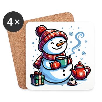 SNOWMAN COLD DRINK HEAT COFFEE TEA WINTER - Coasters (set of 4) - white - Front