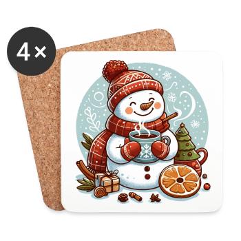 SCHNEEMANN KÄLTE GETRÄNK WÄRME KAFFEE TEE WINTER - Untersetzer (4er-Set) - Weiß - Vorne