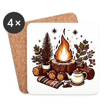 FEUERSTELLE WINTER WEIHNACHTEN SCHAL TEEKANNE GRÜN - Untersetzer (4er-Set) - Weiß - Vorne