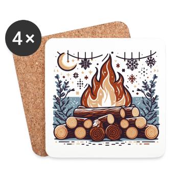 CAMPFIRE FOREST WINTER FIRE PIT CAMPING NIGHT - Coasters (set of 4) - white - Front