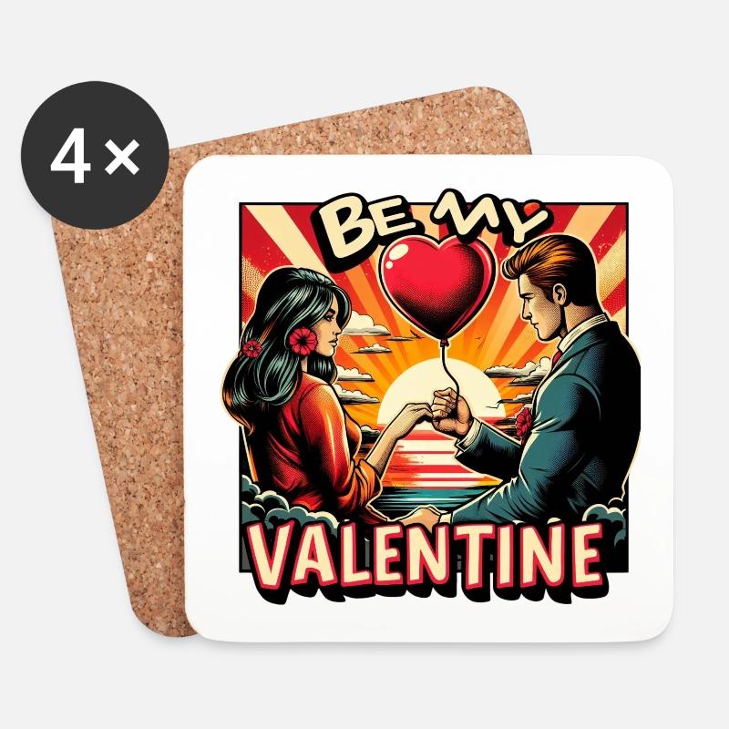 Sei mein Valentinstag - Untersetzer (4er-Set) - Weiß