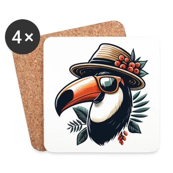 TOUCAN CHAPEAU LUNETTES DE SOLEIL VACANCES SAFARI OISEAU PLANTE - Dessous de verre (lot de 4) - blanc - Devant