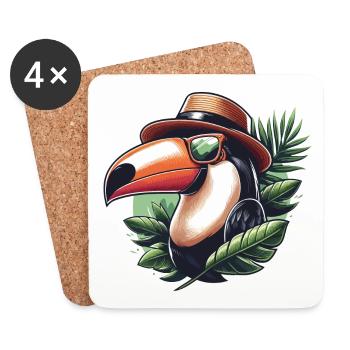 TOUCAN CHAPEAU LUNETTES DE SOLEIL VACANCES SAFARI OISEAU PLANTE - Dessous de verre (lot de 4) - blanc - Devant