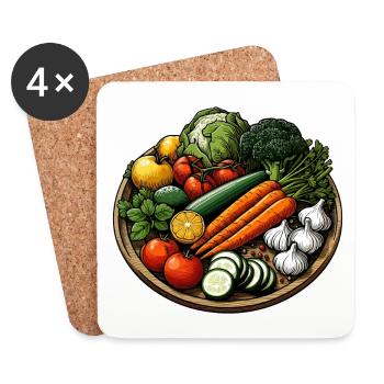 GEMÜSEPLATTE GEMÜSE PFLANZE BUNT VEGETARISCH VEGAN - Untersetzer (4er-Set) - Weiß - Vorne