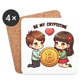 Be My Cryptotine: Adorable Bitcoin Couple - Untersetzer (4er-Set) - Weiß - Vorne
