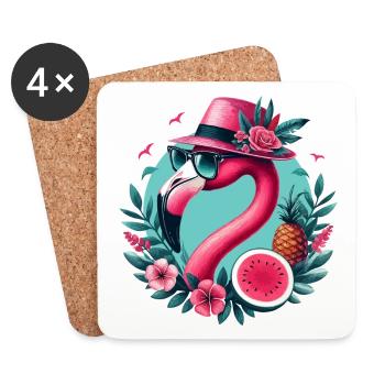 FLAMINGO SUMMER RETRO NEON VIBES HOLIDAY GIRL WOMAN - Coasters (set of 4) - white - Front