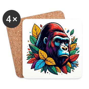 GORILLA AFFE TIER BUNT HERBST BLÄTTER ERNST WÜTEND - Untersetzer (4er-Set) - Weiß - Vorne