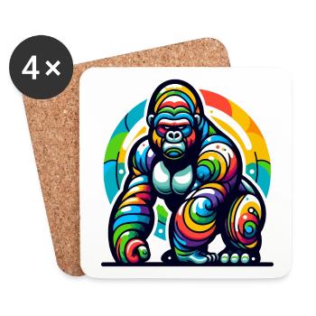 SITZENDER GORILLA AFFE TIER BUNT FARBEN KUNST RUND - Untersetzer (4er-Set) - Weiß - Vorne