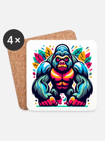 GORILLA AFFE TIER BUNT HERBST BLÄTTER ERNST WÜTEND - Untersetzer (4er-Set) - Weiß