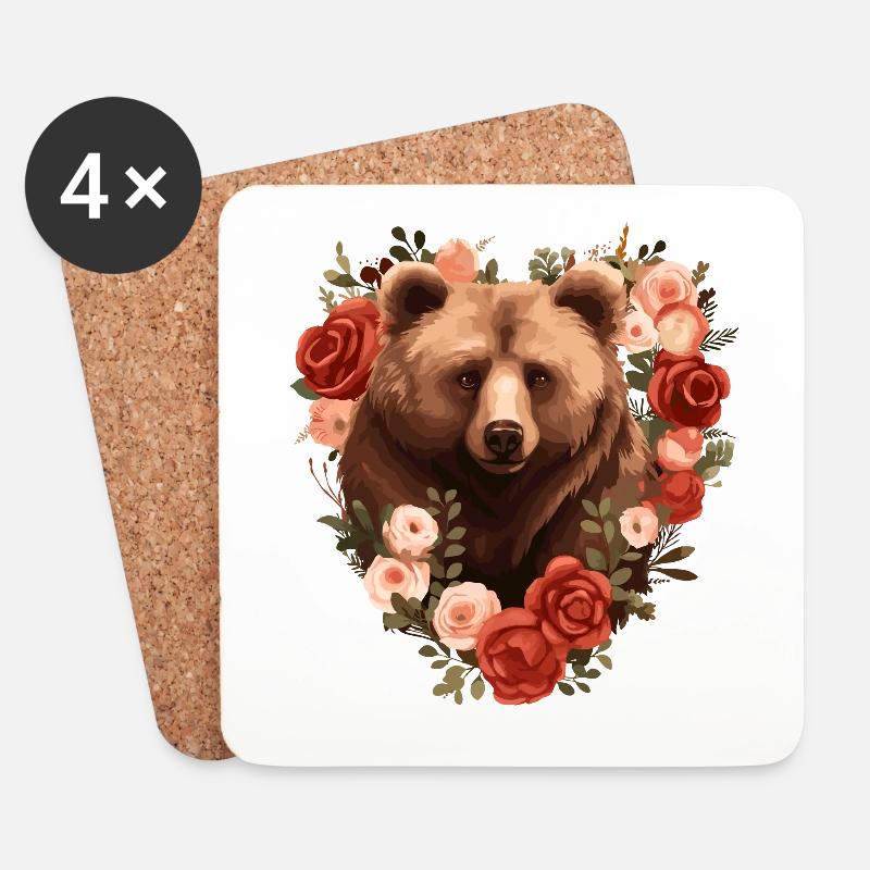 Bärendesign im Rosenkranz - Untersetzer (4er-Set) - Weiß