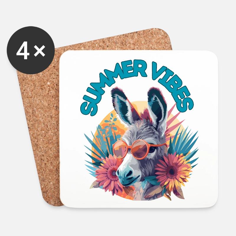 Esel zwischen Blumen im Sommer Feeling - Untersetzer (4er-Set) - Weiß