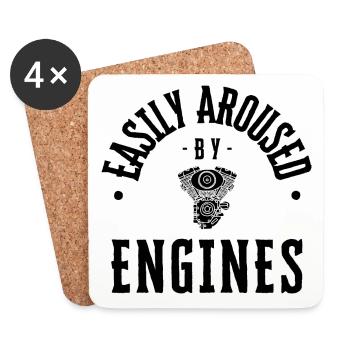 Engines: Easily aroused by car/bike/mechanics - Coasters (set of 4) - white - Front