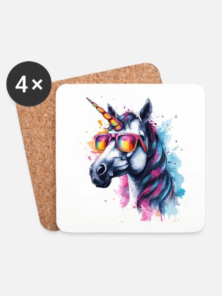 Party Einhorn mit Sonnenbrille - Untersetzer (4er-Set) - Weiß