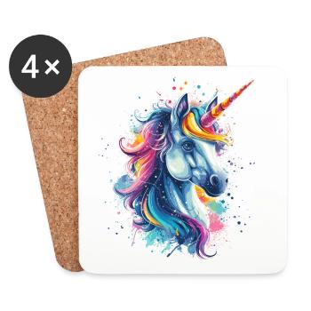 Licorne colorée - Dessous de verre (lot de 4) - blanc - Devant