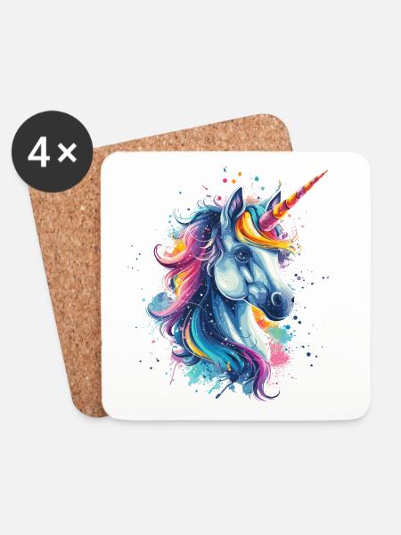Buntes Einhorn - Untersetzer (4er-Set) - Weiß