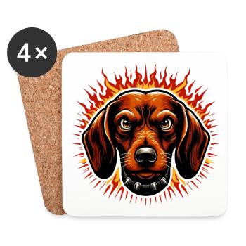 DACHSHUND, DOG, ANIMAL, ANGRY, ANGRY, ANGRY, FIGHTING, ALERT - Coasters (set of 4) - white - Front