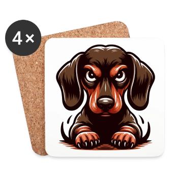 DACHSHUND, DOG, ANIMAL, ANGRY, ANGRY, ANGRY, FIGHTING, ALERT - Coasters (set of 4) - white - Front