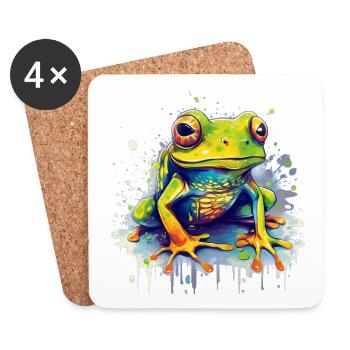Grenouille colorée - Dessous de verre (lot de 4) - blanc - Devant