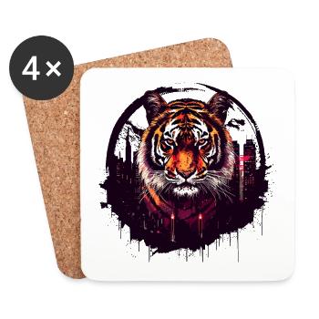Tigre, Tête De Tigre, Gros Chat, Prédateur, Sauvage, Fort - Dessous de verre (lot de 4) - blanc - Devant
