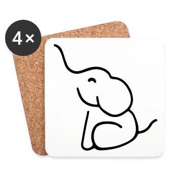 ELEFANT TATTOO BABY RÜSSEL SITZEND ZEICHNUNG LINIE - Untersetzer (4er-Set) - Weiß - Vorne