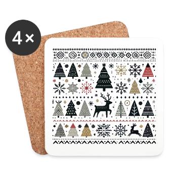Skandinavische Weihnachtselemente und Winterbäume - Untersetzer (4er-Set) - Weiß - Vorne