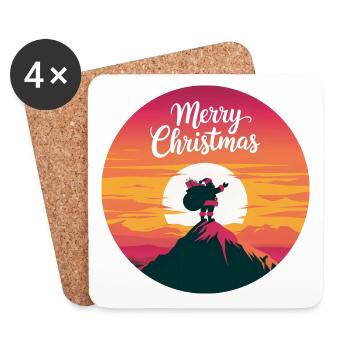 Père Noël sur le mont Joyeux Noël - Dessous de verre (lot de 4) - blanc - Devant