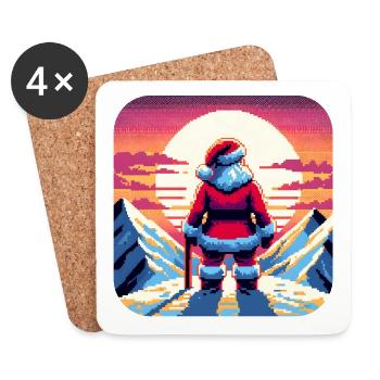 Père Noël sur la montagne - Dessous de verre (lot de 4) - blanc - Devant