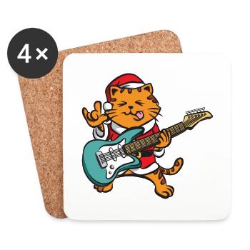 Gitarrist Gitarre Comic Katze Weihnachten - Untersetzer (4er-Set) - Weiß - Vorne