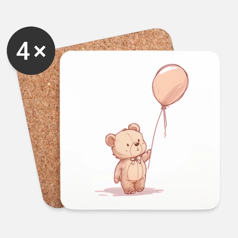 Teddybär und Luftballon - Kleiner Teddybär - Untersetzer (4er-Set) - Weiß