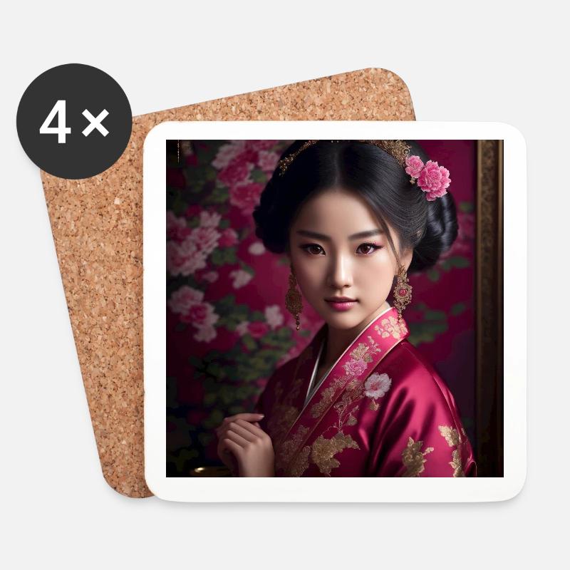 hübsches japanisches Mädchen, Geisha, - Untersetzer (4er-Set) - Weiß