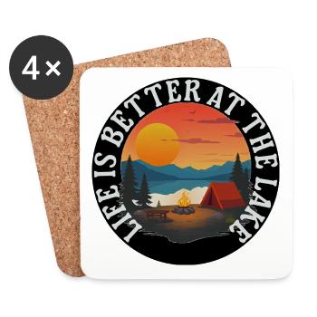 Beau camping au bord de l’eau - Dessous de verre (lot de 4) - blanc - Devant
